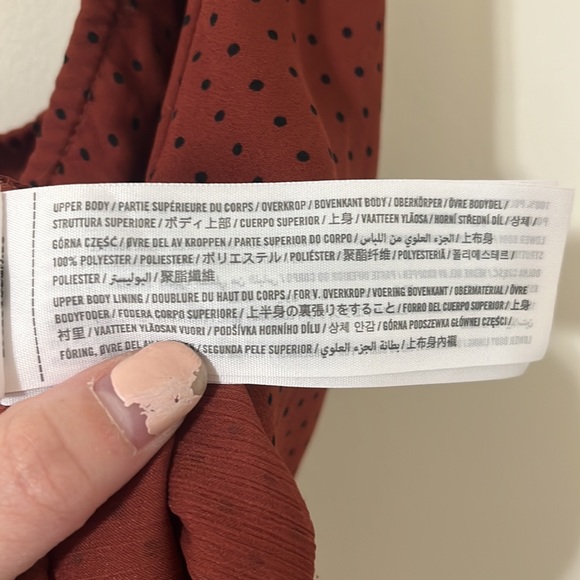 Abercrombie & Fitch One Shoulder Terracotta Polkadot Thong Ruched Bodysuit Sz L - Picture 6 of 11